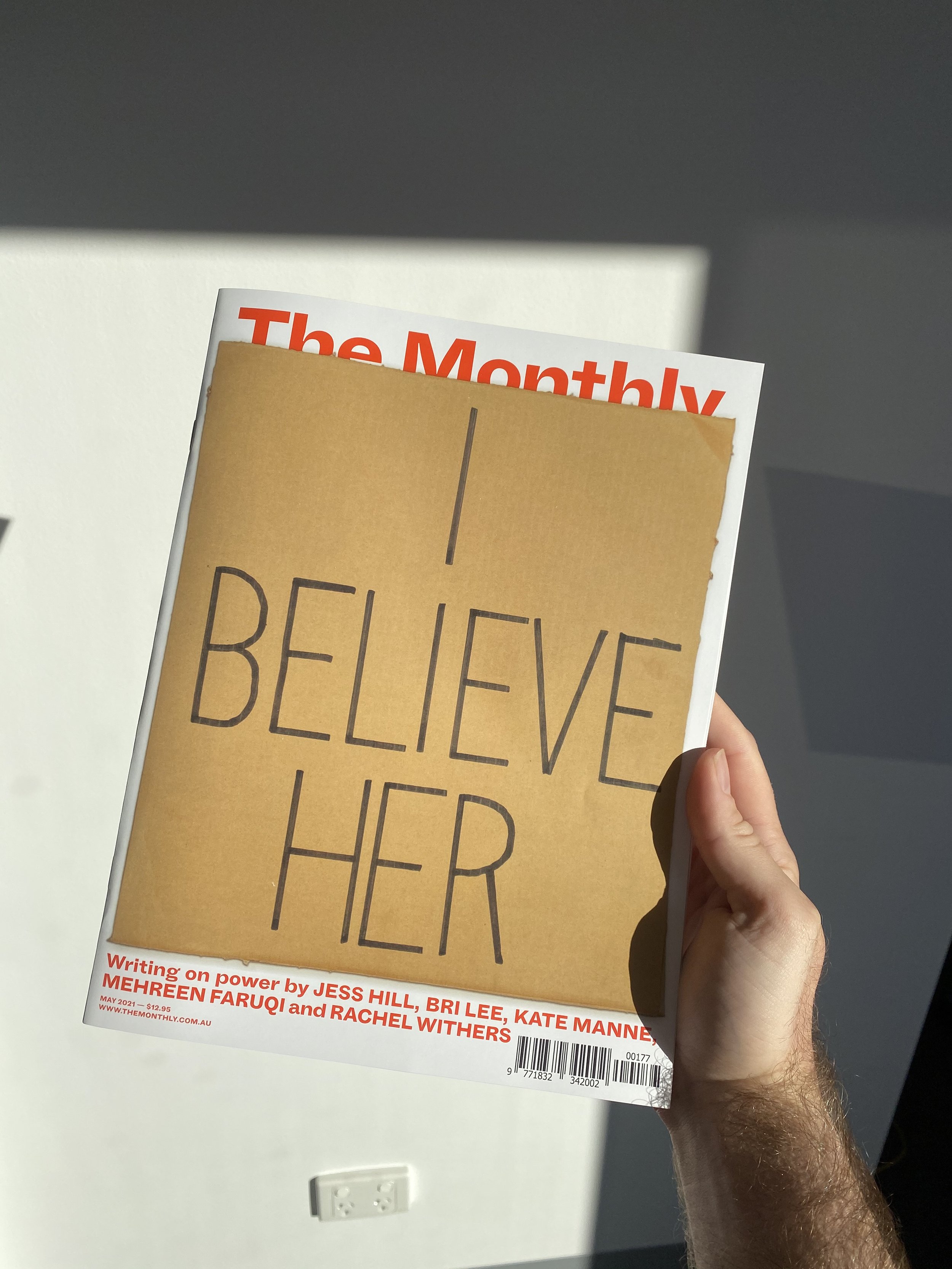 Sarah Goffman, I believe her, 2021, cover artwork for The Monthly, May 2021