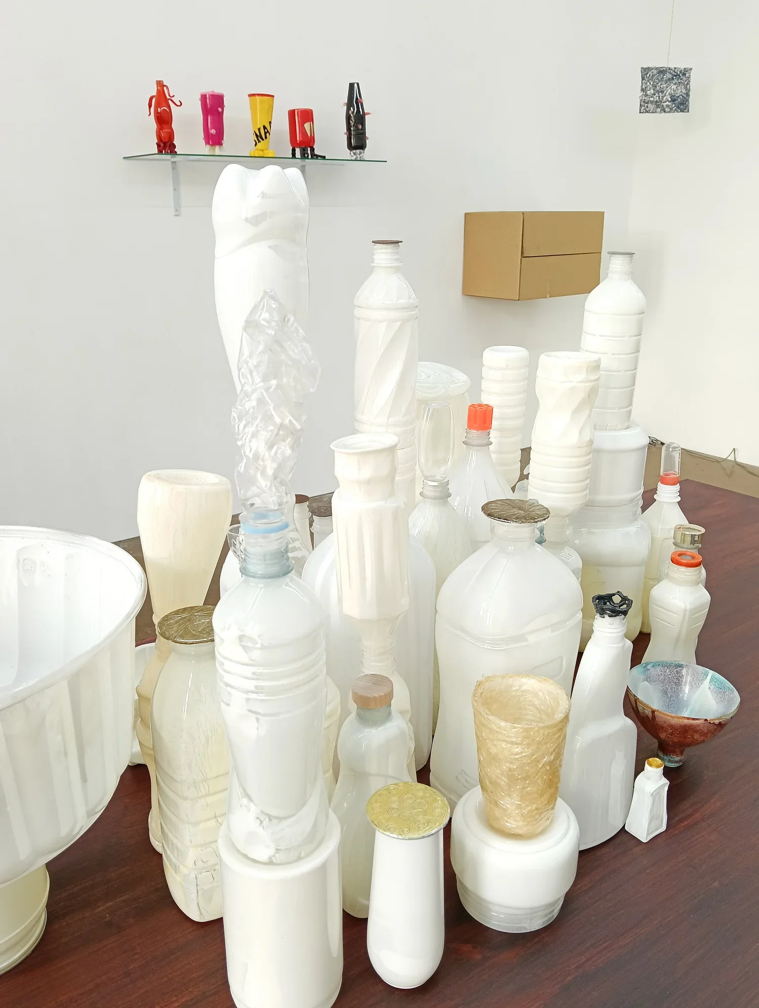 Sarah Goffman, After Piggott 2025 (Table by Sadie Chandler, 2025), enamel paint, PET plastic, steel, copper, wood, cork, glass, crystal, hot glue, 1200 mm x 580 mm x variable