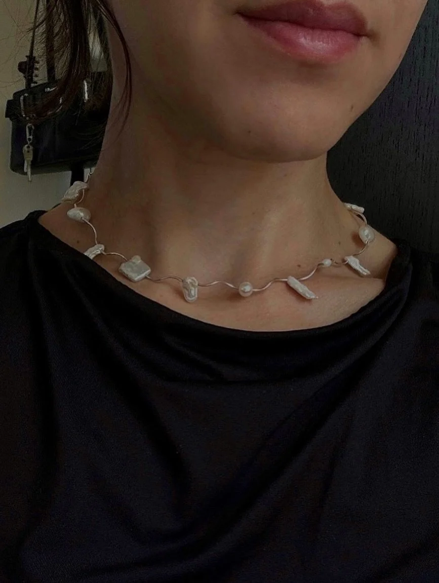 Wearing the S+P pearl sequence necklace 〰️