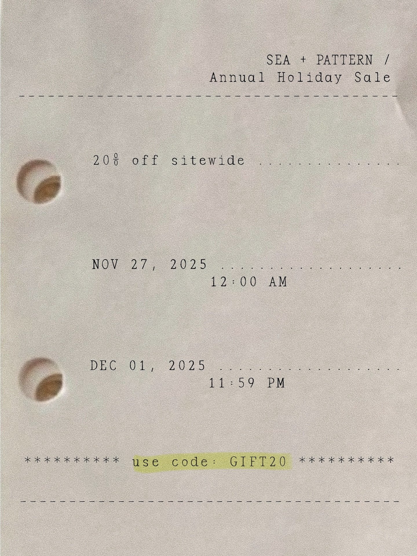 The S+P Annual Holiday Sale is now live. Enjoy 20% off sitewide until Monday midnight PST. Use code: GIFT20 ♡