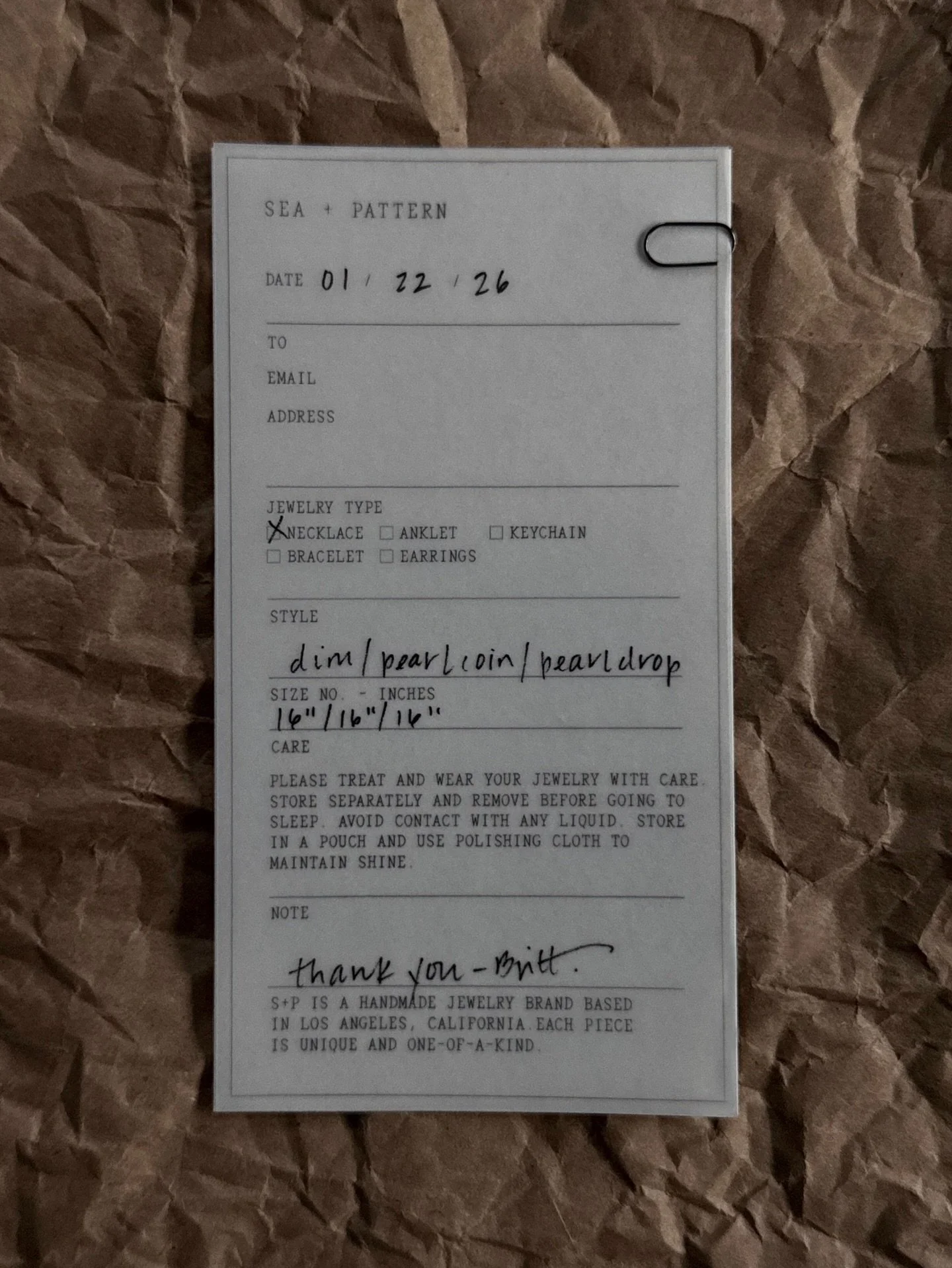 Handwritten product/care cards for all orders 💌