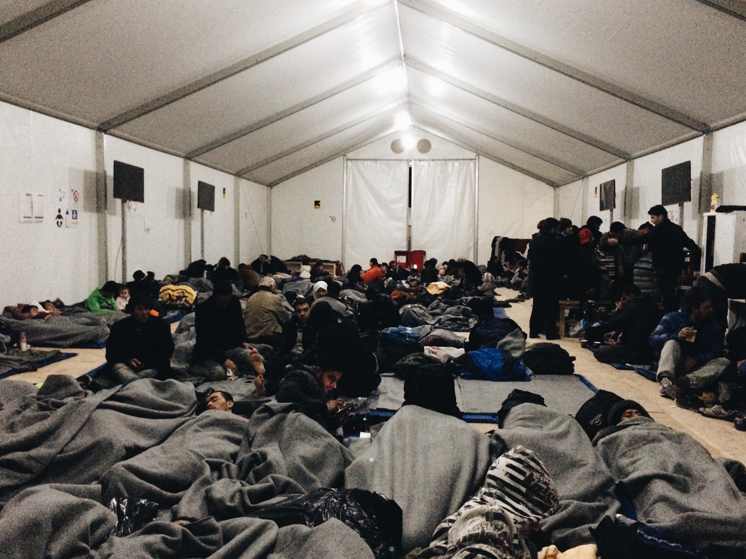 Refugees sleeping in the IRC due to ferry strikes.