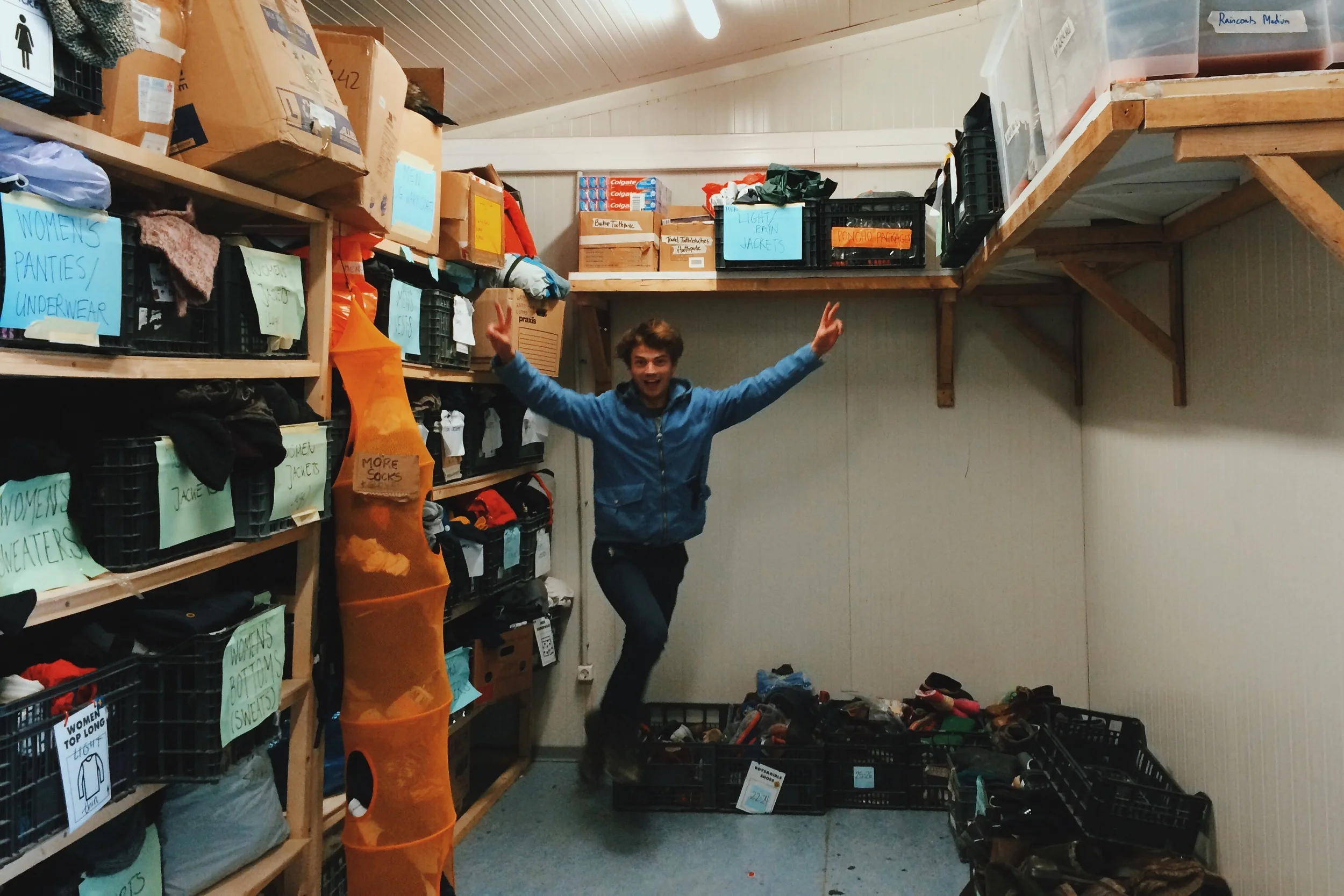 Paul celebrating the product of a day spent organizing.