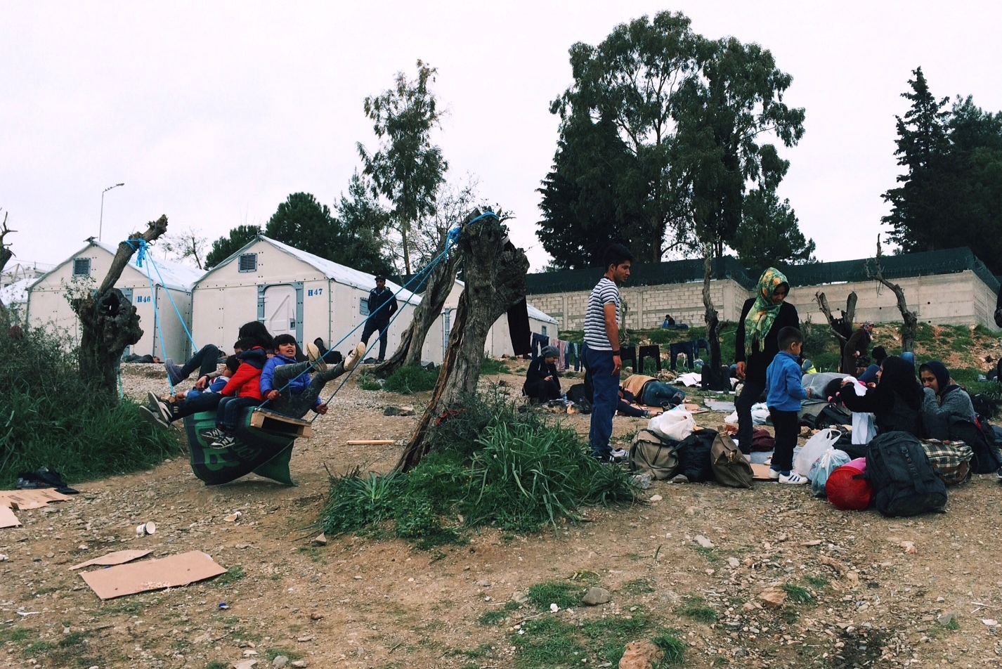 Families waiting outside to be called to register.