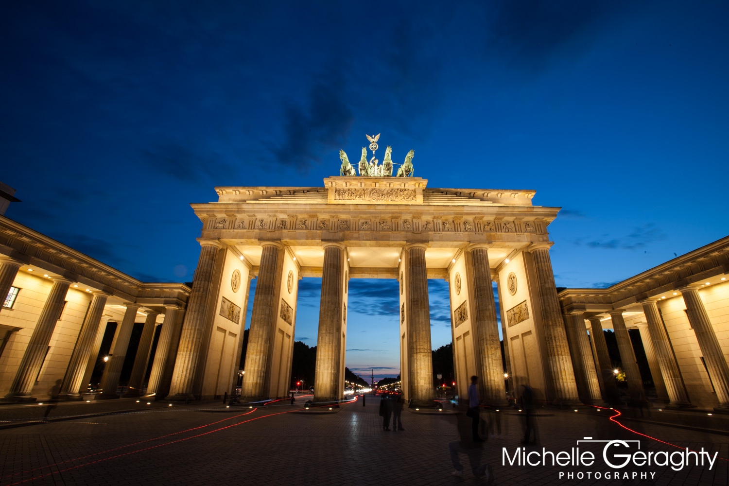 Night falls over Brandenburg Gate, Berlin, Germany