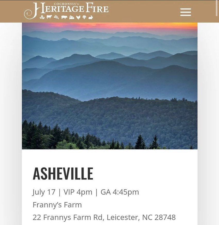 Heritage Fire is coming to Asheville and Frannys Farm is hosting! Join us on June 17th at Franny&rsquo;s Farm for a delicious afternoon filled with Asheville&rsquo;s finest flavors, top chefs and most memorable brands at this one-of-a-kind, indulgent