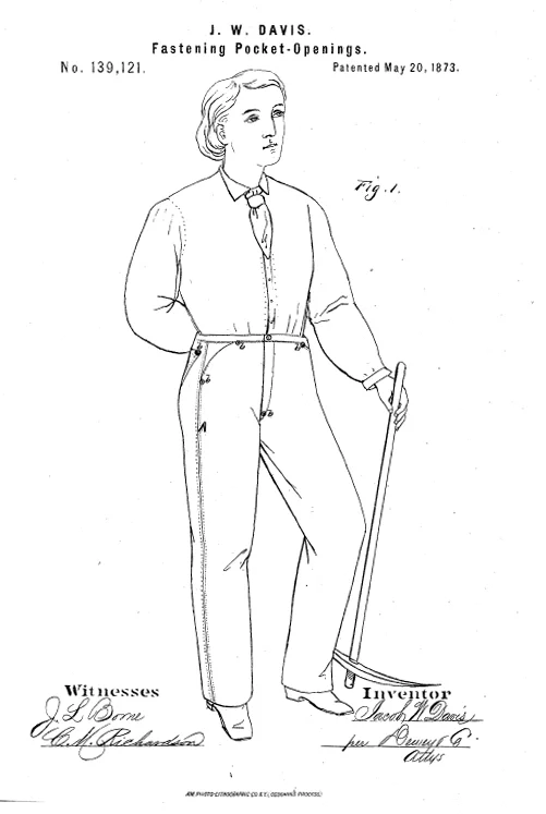 Patent Illustration for Riveted Pants from facweb.cs.depaul.edu.