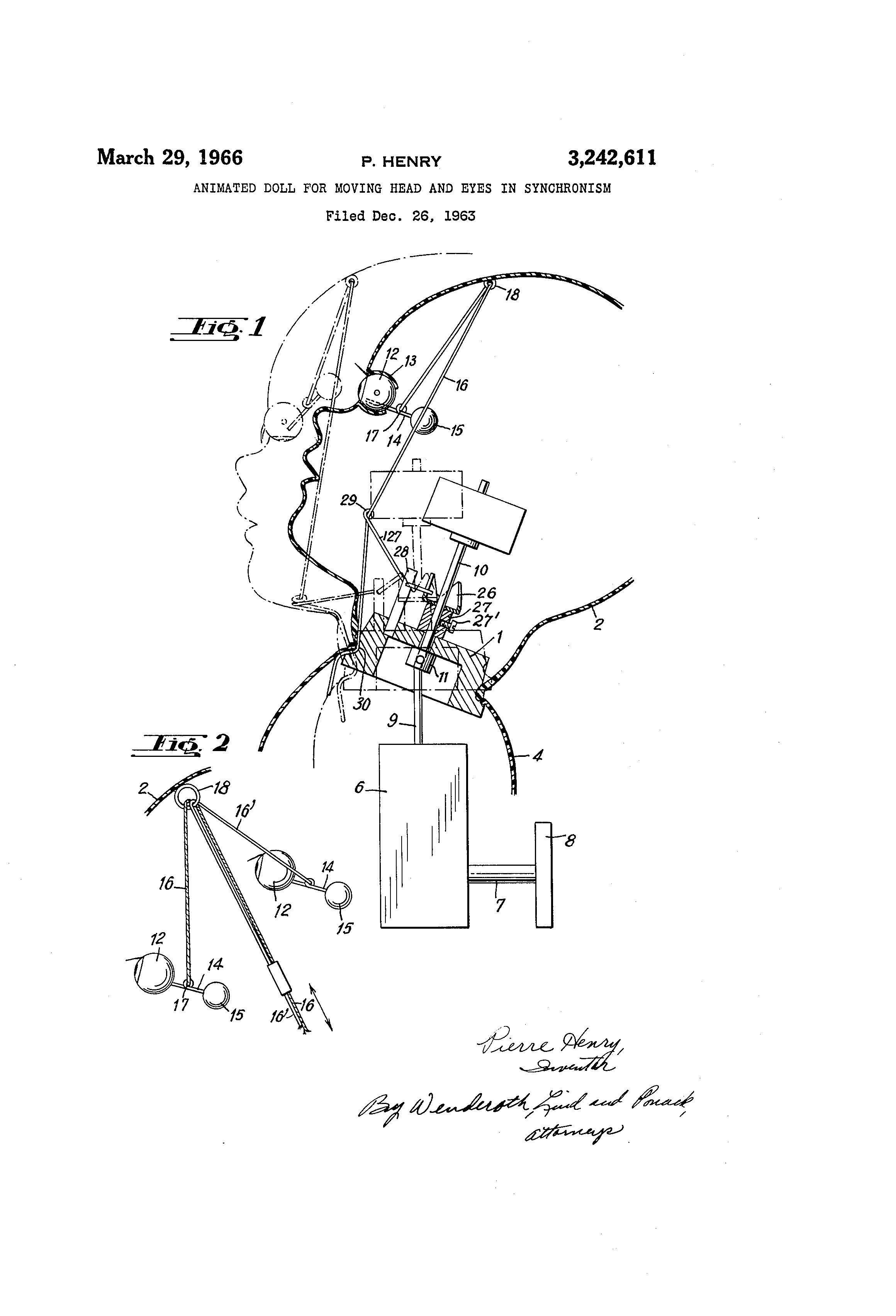 Patent illustration for an "Animated Doll;" From Google Patents.