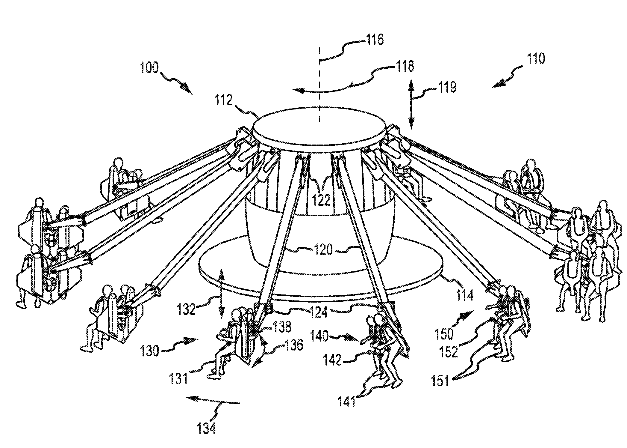 Patent Illustration for a "free flying" ride. 