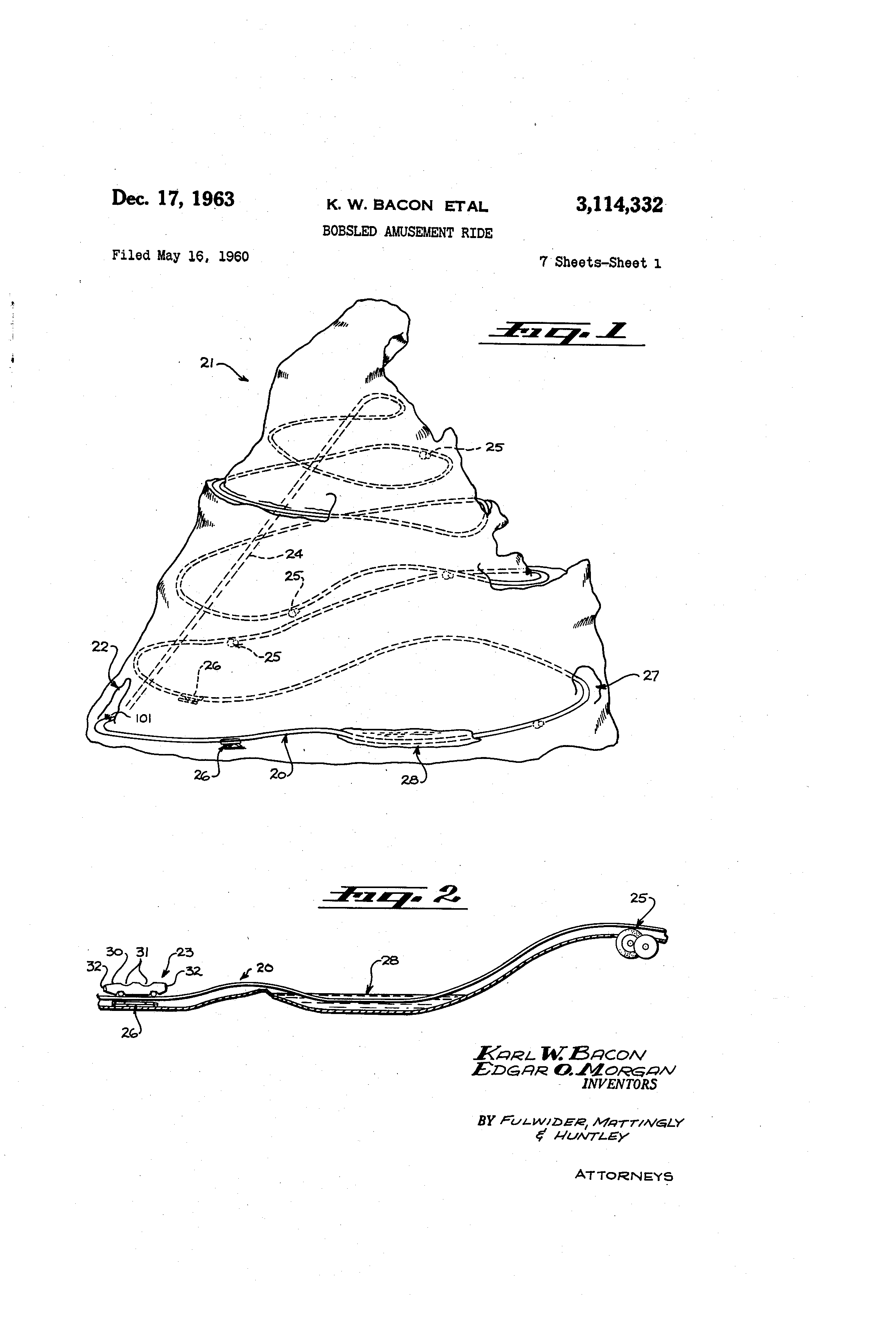 Bobsled Amusement Ride Patent Illustration from Google Patents. 