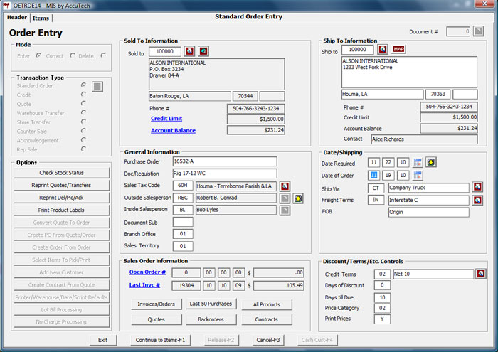  The MIS Order Entry module 