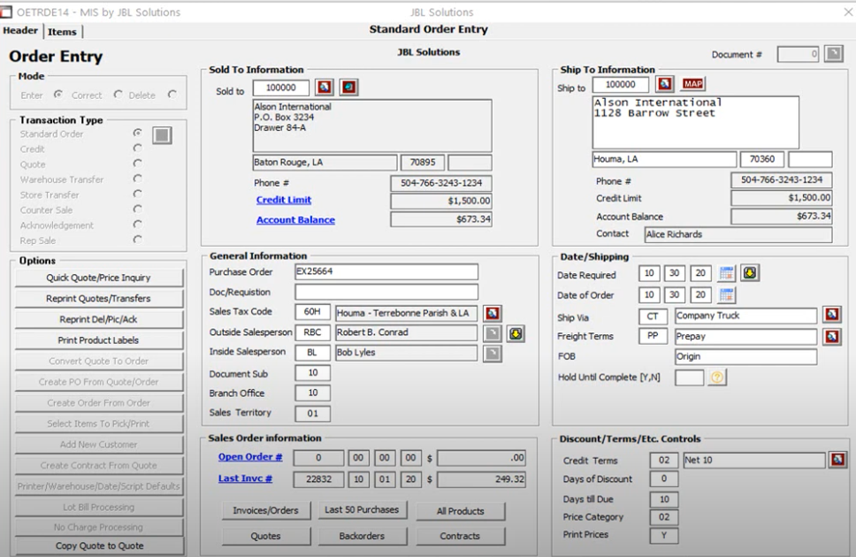 Credit Card Processing during Order Entry – JBL Solutions MIS Accu-Tech