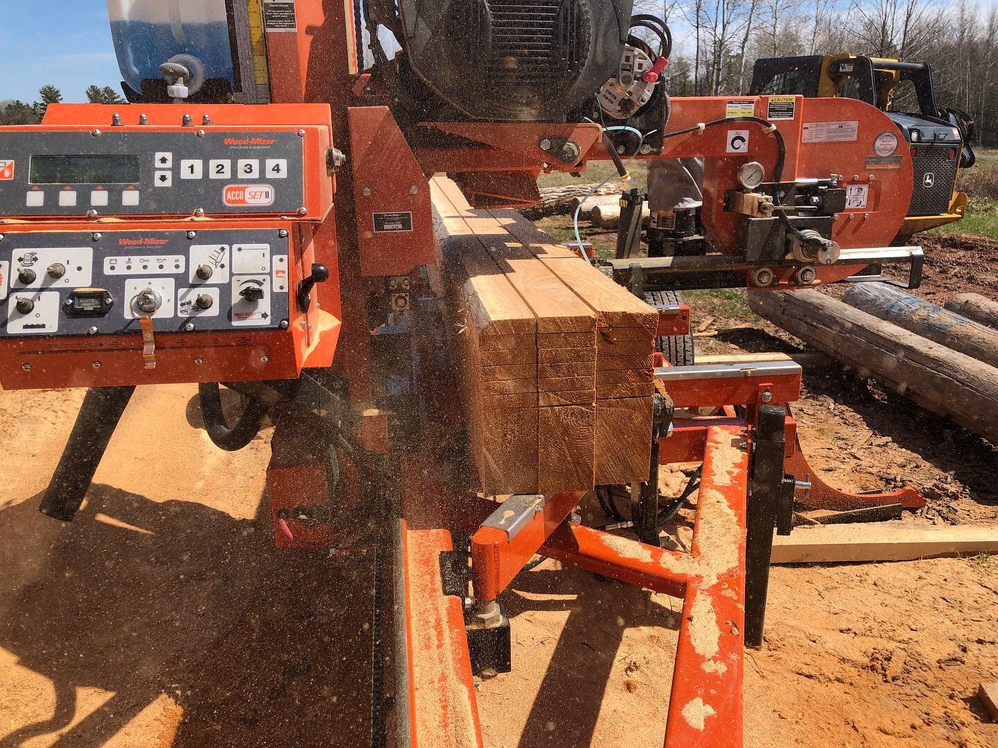 #woodmizerwednesday.  Sawing Western Red Cedar on a sunny afternoon.  Made all the more pleasant with Bob Uecker and Jeff Levering, the best broadcasters in baseball, calling a Brewers game in my Bluetooth earmuffs.  #woodmizer #sawmill #thinkerf #we