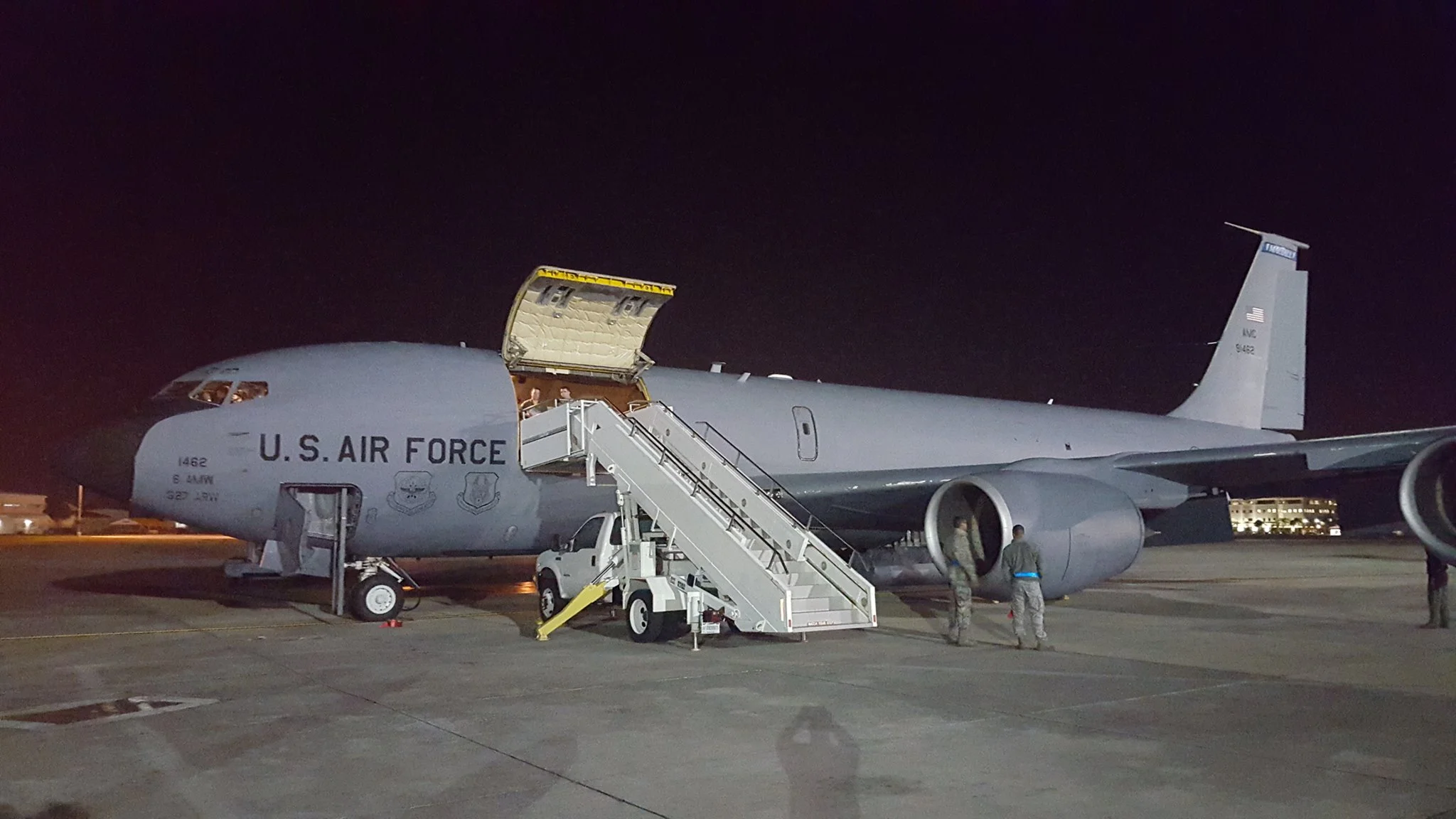A KC-135 from the USAF 6th Air Mobility Wing prepares to depart MacDill AFB Friday morning before meeting up with the USAF Thunderbirds in the skies above New Mexico. Photo courtesy of Mike Killian.