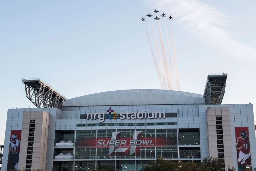 The United States Air Force Thunderbirds conduct a flyover of Super 51 at NRG Stadium in Houston, Texas back in 2017.