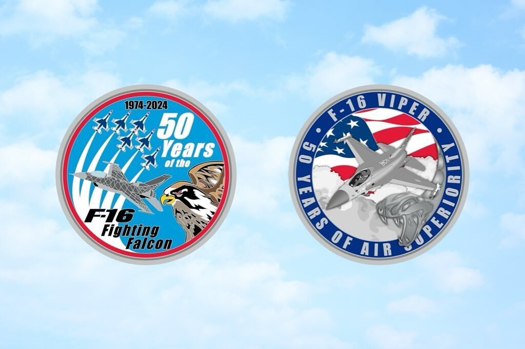 AVAILABLE NOW: Fresh off a Super Bowl flyover featuring six F-16&rsquo;s, we&rsquo;re happy to announce our limited edition challenge coin commemorating the 50th anniversary of the F-16 Fighting Falcon. Link in bio.