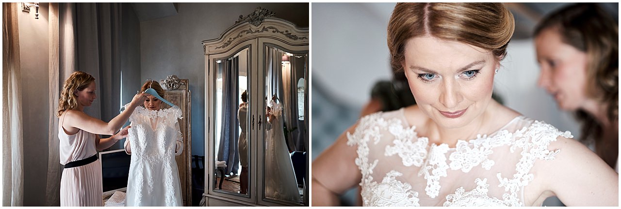  wedding bride getting ready in Le Bifore suite in Cortona, Tuscany&nbsp; 