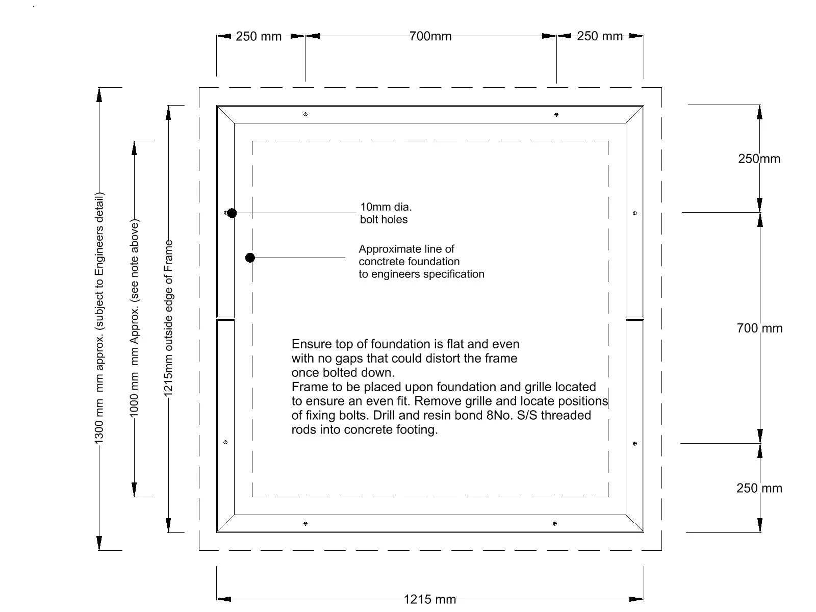 Concrete strip foundation IMPORTANT Please download data sheet for full installation, operation and maintenance liability guidelines FOUNDATION AND FIXINGS MUST BE TO OWN ENGINEERS FINAL SPECIFICATION AND APPROVAL