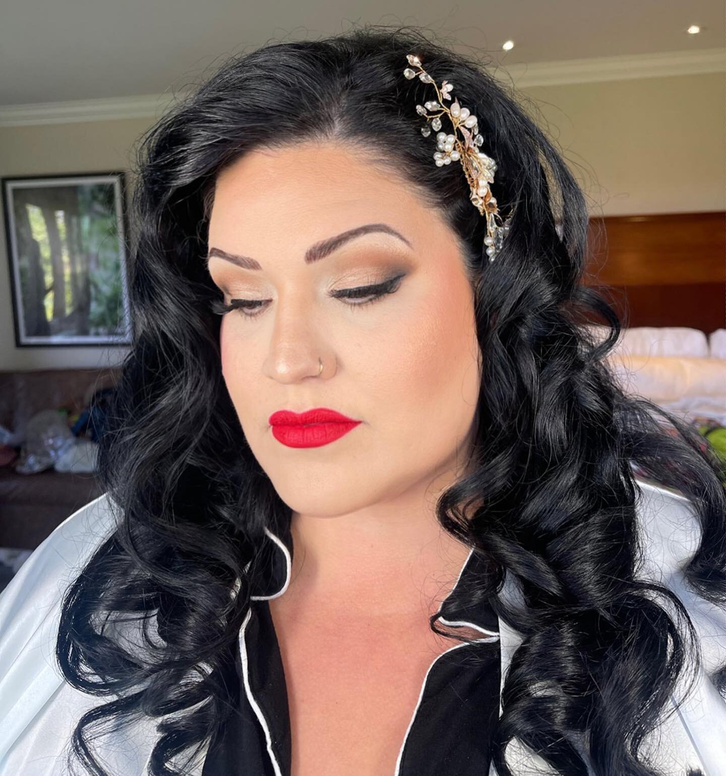 Full glam for Brittany&rsquo;s wedding day! the classic red lip is Sephora brand liquid lips in shade #1