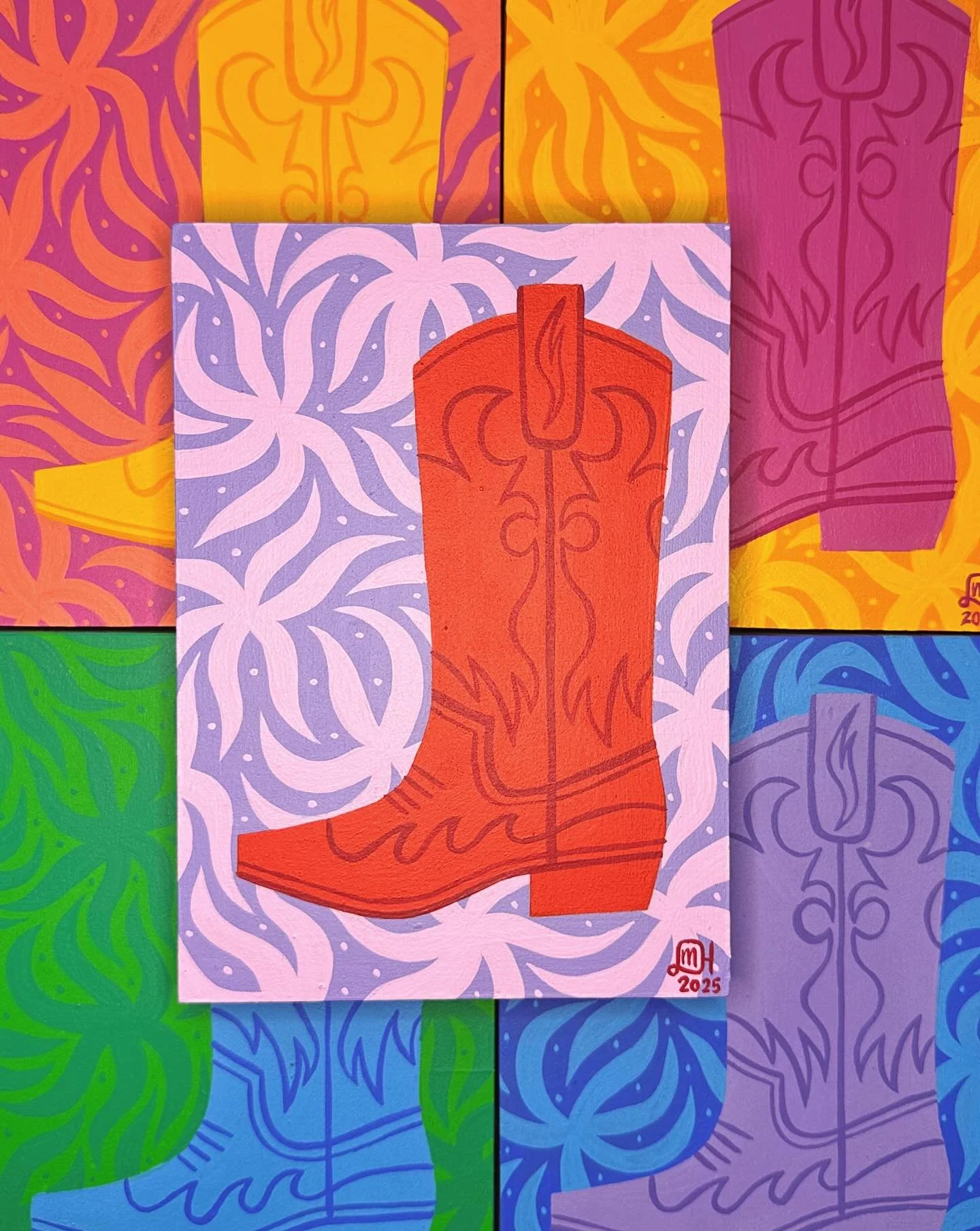 The support I got last week felt like a warm hug &ndash; thank you all SO much! If you want to come check out these cutie cowboy boots paintings or prints in person, I&rsquo;ll be posting up at @bangbrewing with my pals @functionalheirlooms, @sarahbe