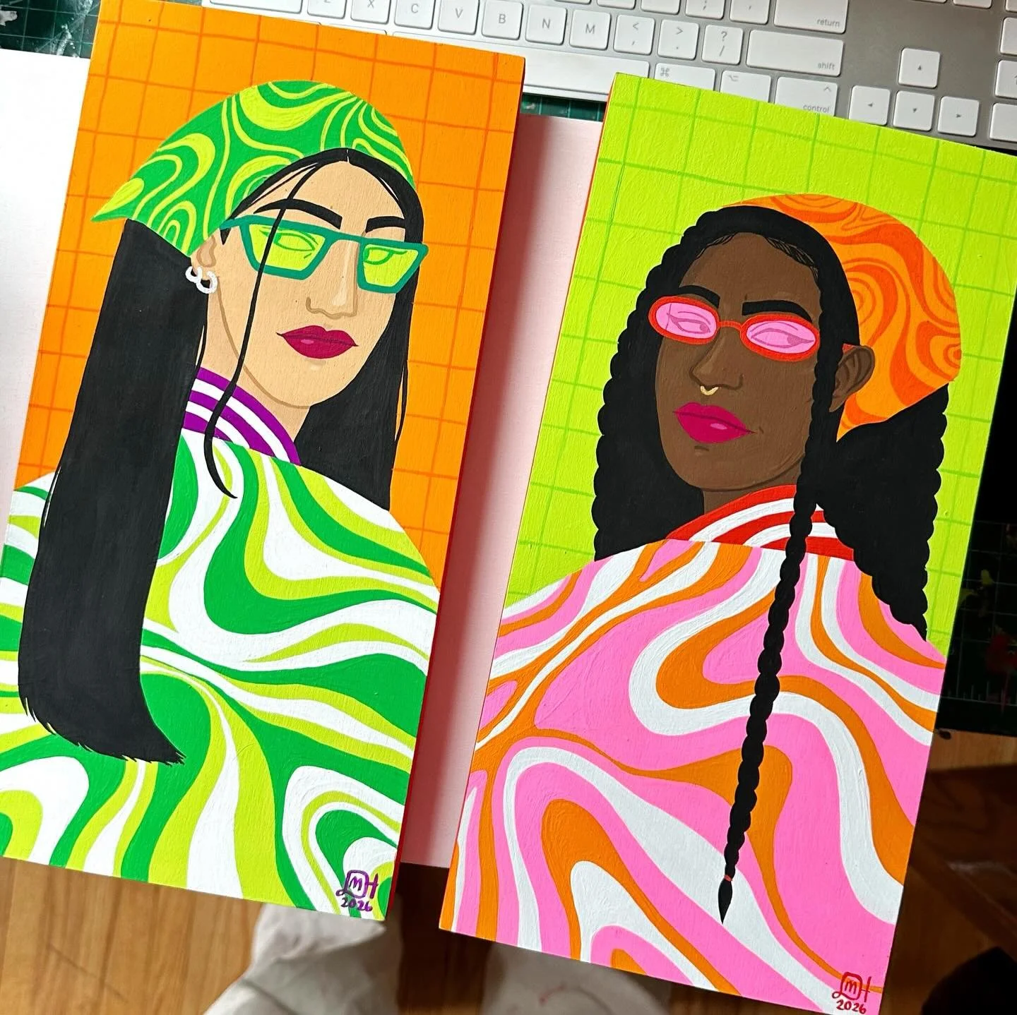 First completed paintings of 2026! ✨ Feels like forever since I made something that I love and that just flowed out of me. These are on wood panels I took from my dad&rsquo;s house when I was cleaning it out and prepping him to move this summer. They