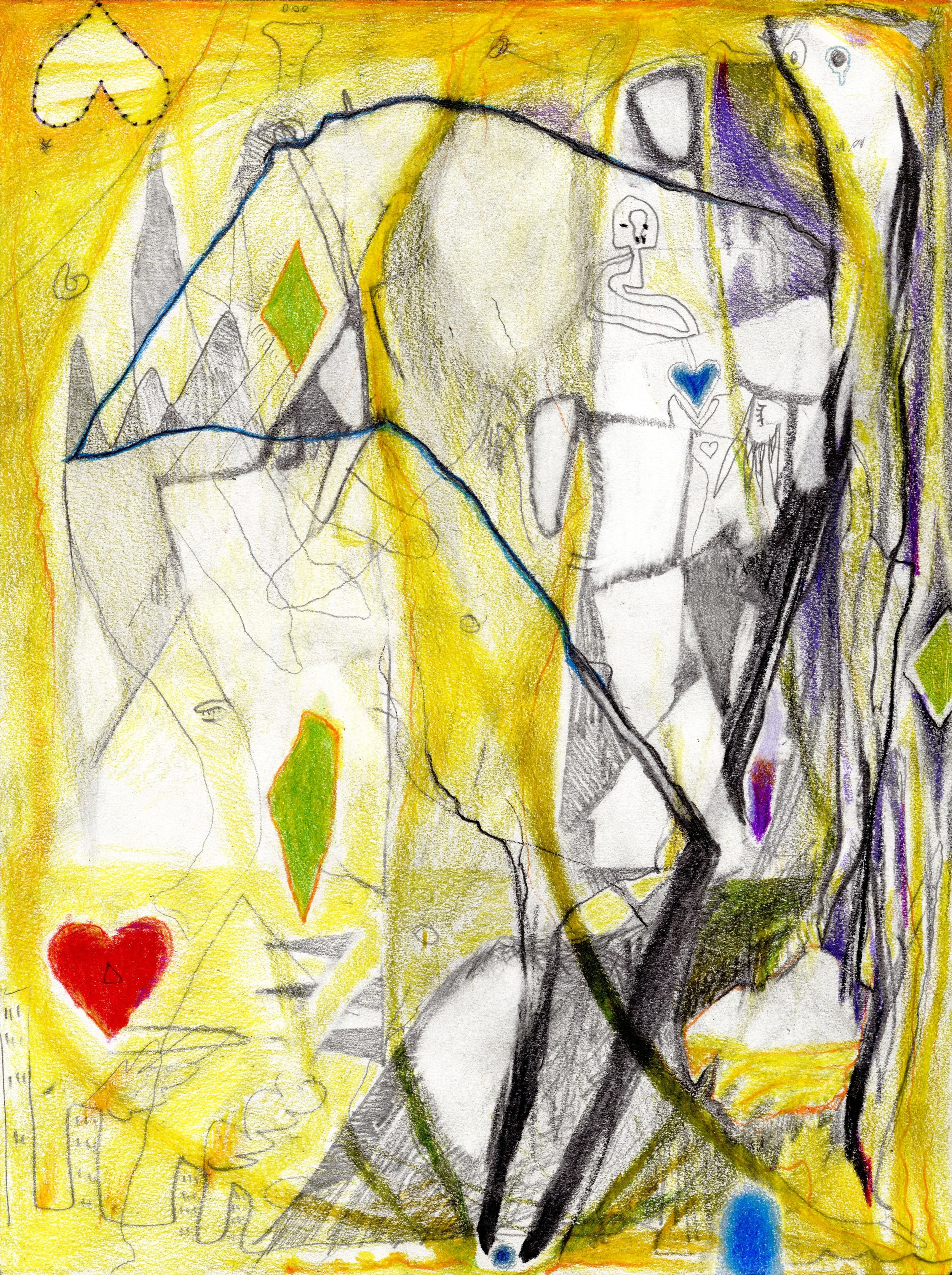 Untitled , 2025, graphite and colored pencil on paper, 12” x 9”