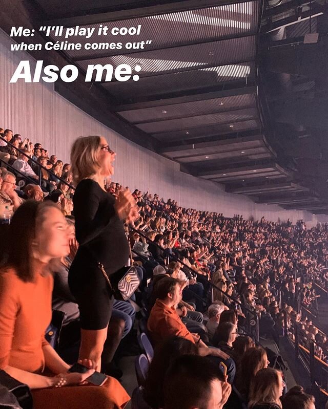 LOL. This is a real photo taken of a real moment 😂🙊🤦🏼&zwj;♀️🤰🏼 Last night, I got to witness @celinedion at Bridgestone with my 5 best friends in the world and the minute she came out on stage, literally everyone around me was sitting and I coul