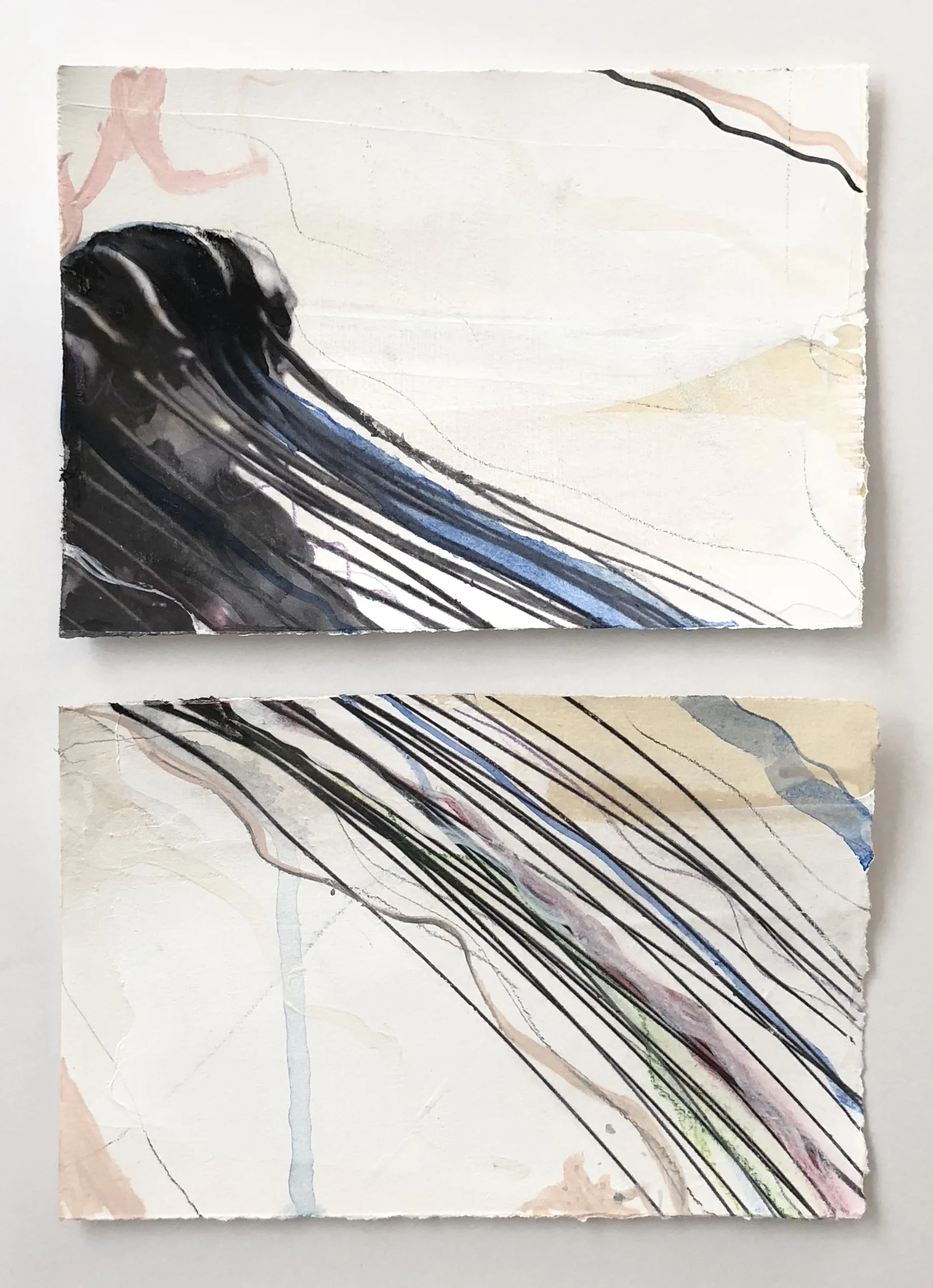 “Adrift I,” Diptych Mixed Media on Paper, SOLD