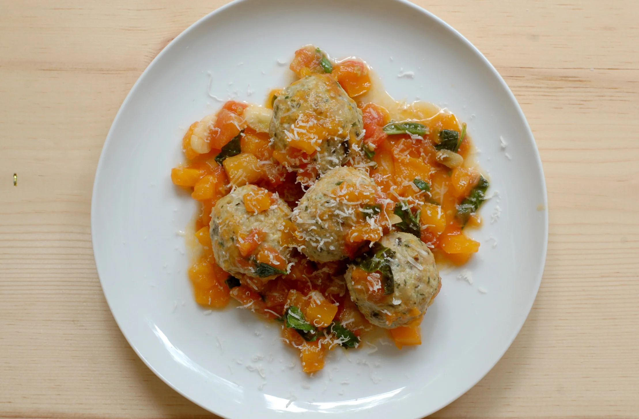 Turkey Ricotta Meatballs + Summer Tomato Sauce