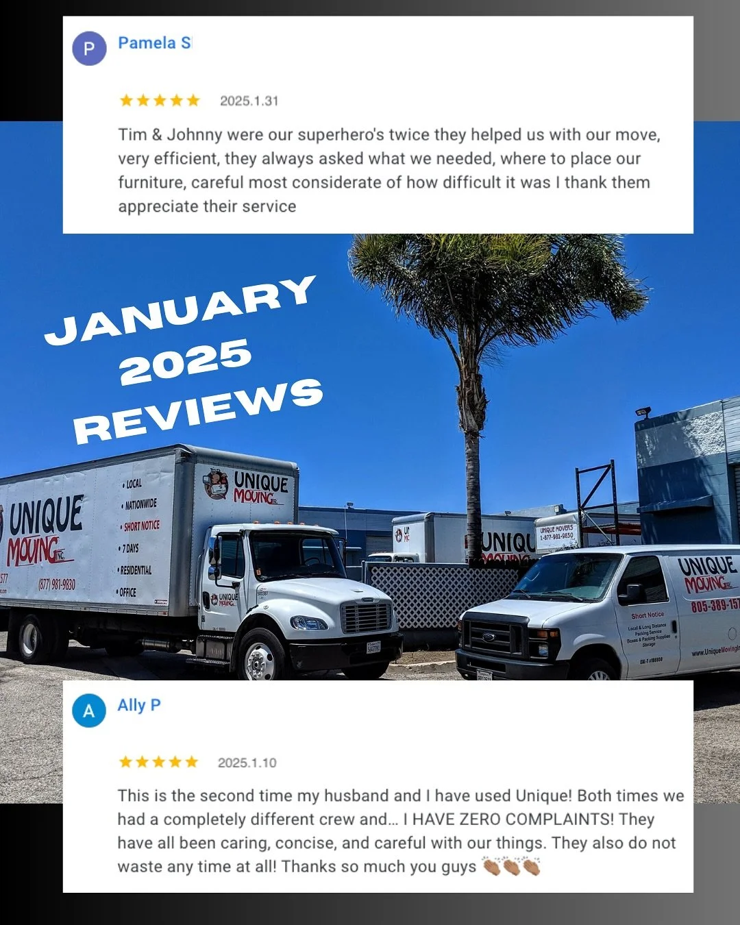 🎉 HUGE THANKS to our amazing customers for kicking off 2025 with FOUR 5-STAR Google reviews in January! 🎉 We&rsquo;re so grateful for your trust in Unique Moving and Storage.  Your positive feedback fuels our commitment to providing top-notch movin