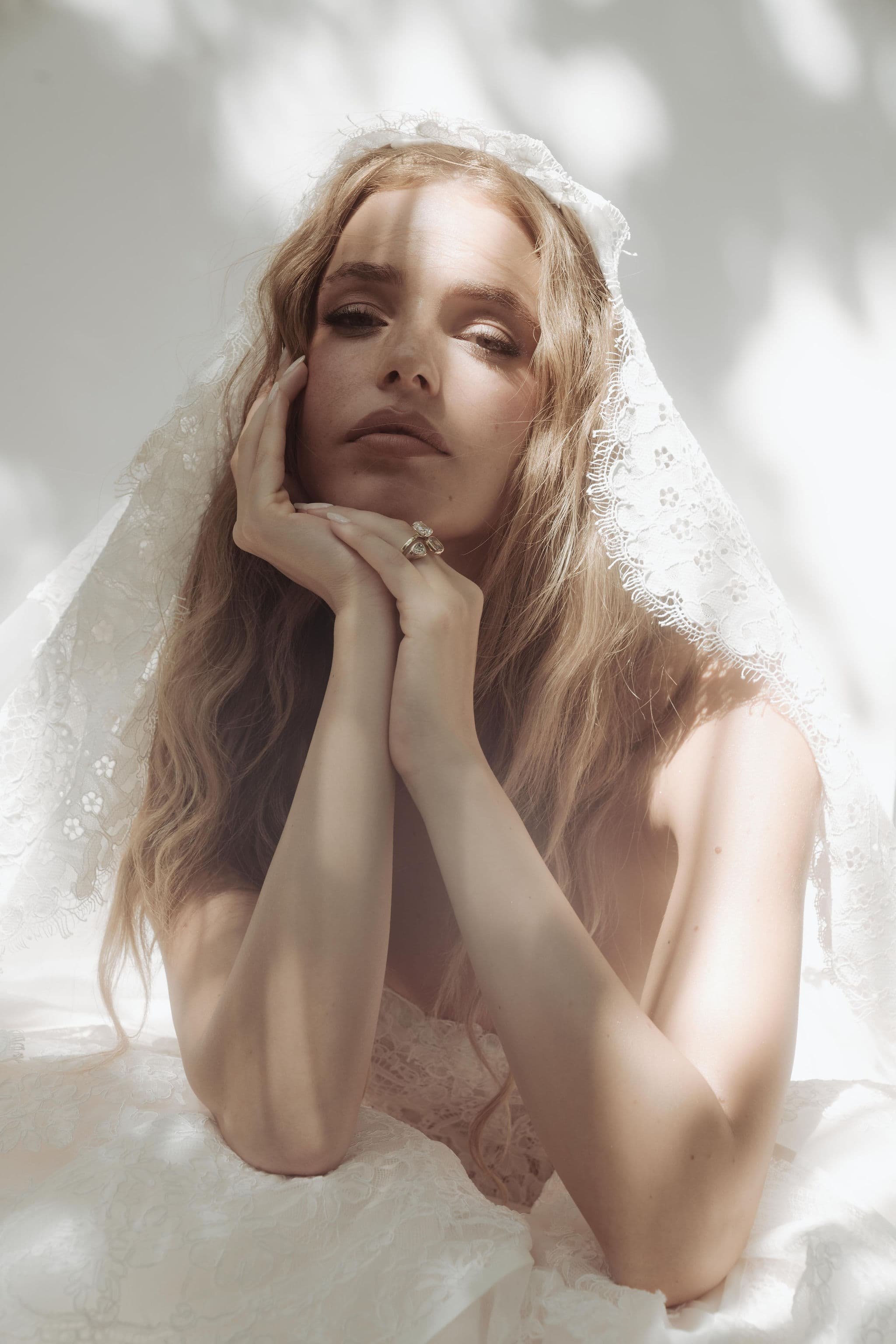 Luminous skin and editorial makeup by Madeline Rouge for Hayley Paige REIN