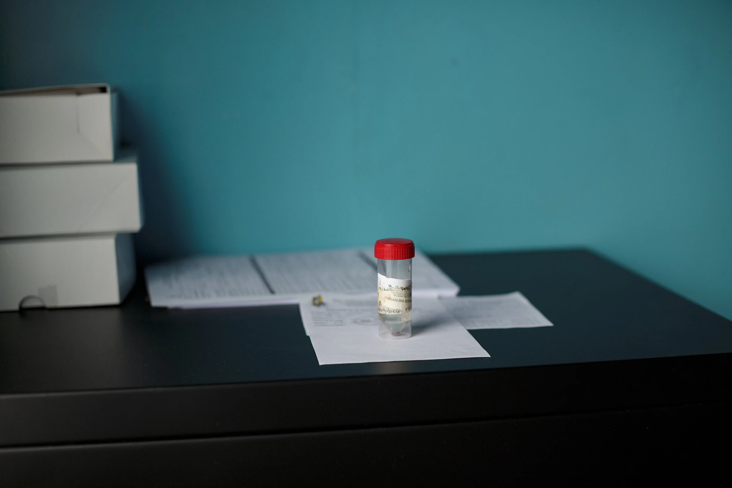 Biopsy sample ready to be tested in Tegucigalpa, Honduras, 2018 for World Health Organization.