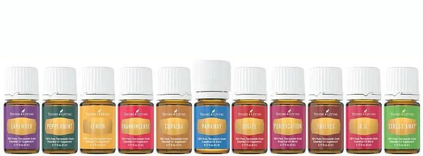 A variety - 11 amazing oils to get you started: Purification, Thieves, DiGize, Frankincense, R.C., Copaiba, Lemon, Stress Away, Peppermint, PanAway, and Lavender. Click here to learn more about all 11 oils.