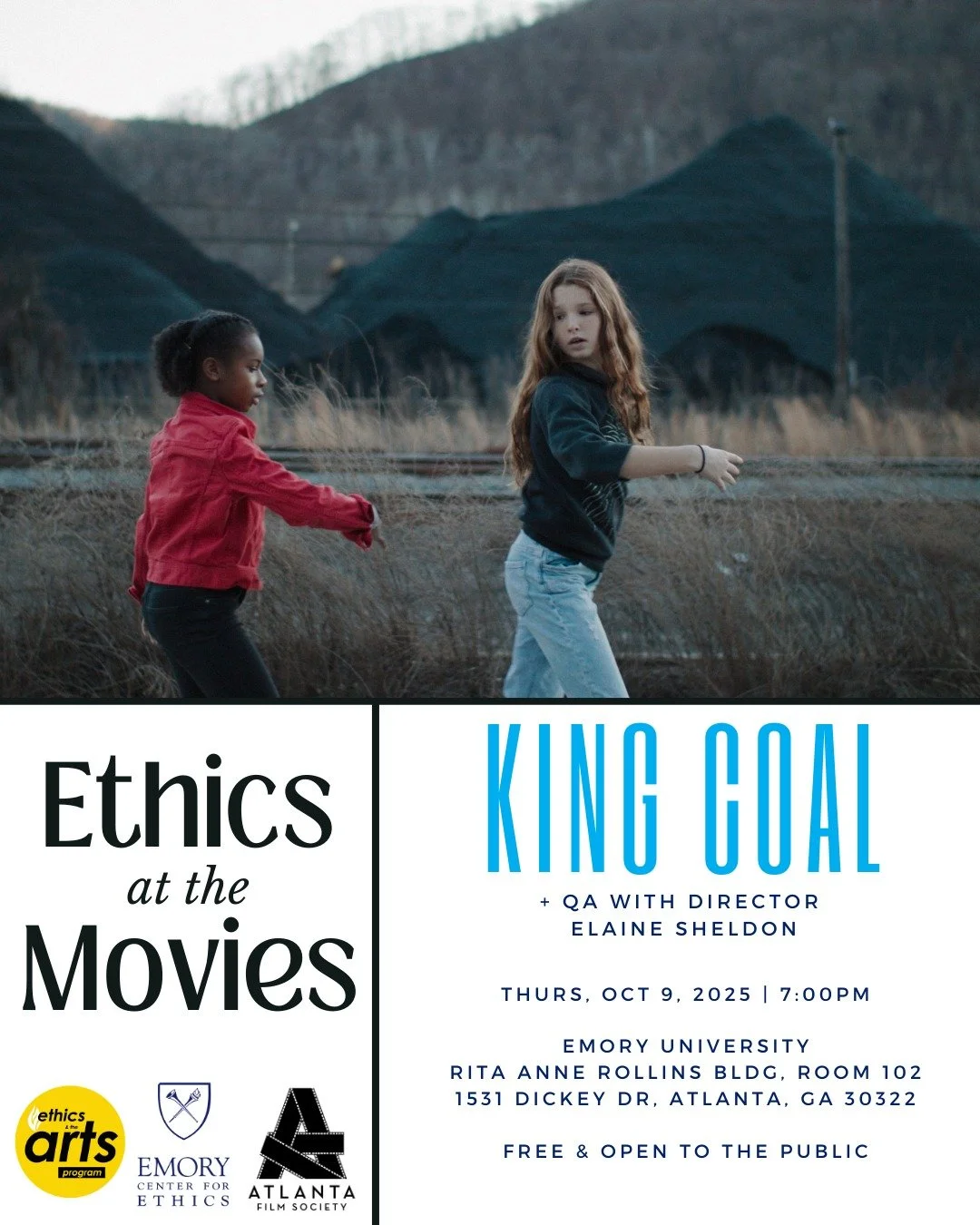 This Thursday, join the Atlanta Film Society, in partnership with the Center for Ethics in the Arts at Emory University, for this free screening of KING COAL. 🍿 Afterwards, we will have a virtual Q&amp;A with the writer and director, Elaine McMillio