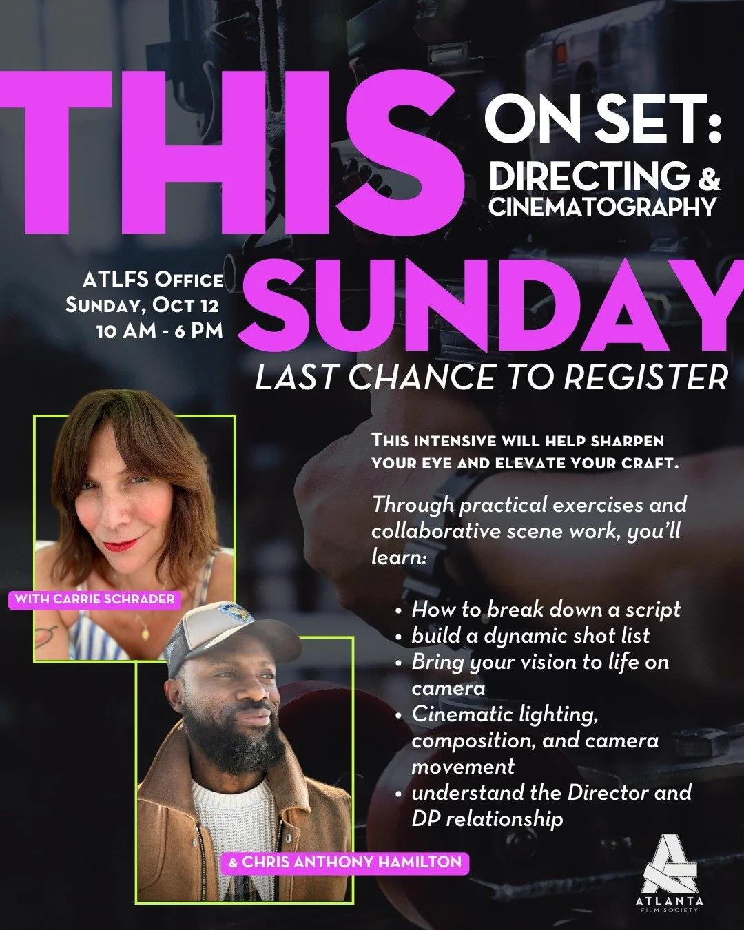 Attention all filmmakers, only three seats are available! 🎥 Whether you're a first timer or a pro wanting to sharpen your skills, this one-day intensive will surely satisfy! Class is THIS Sunday! For details, click the link in our bio!🎬💯 #atlfs #f