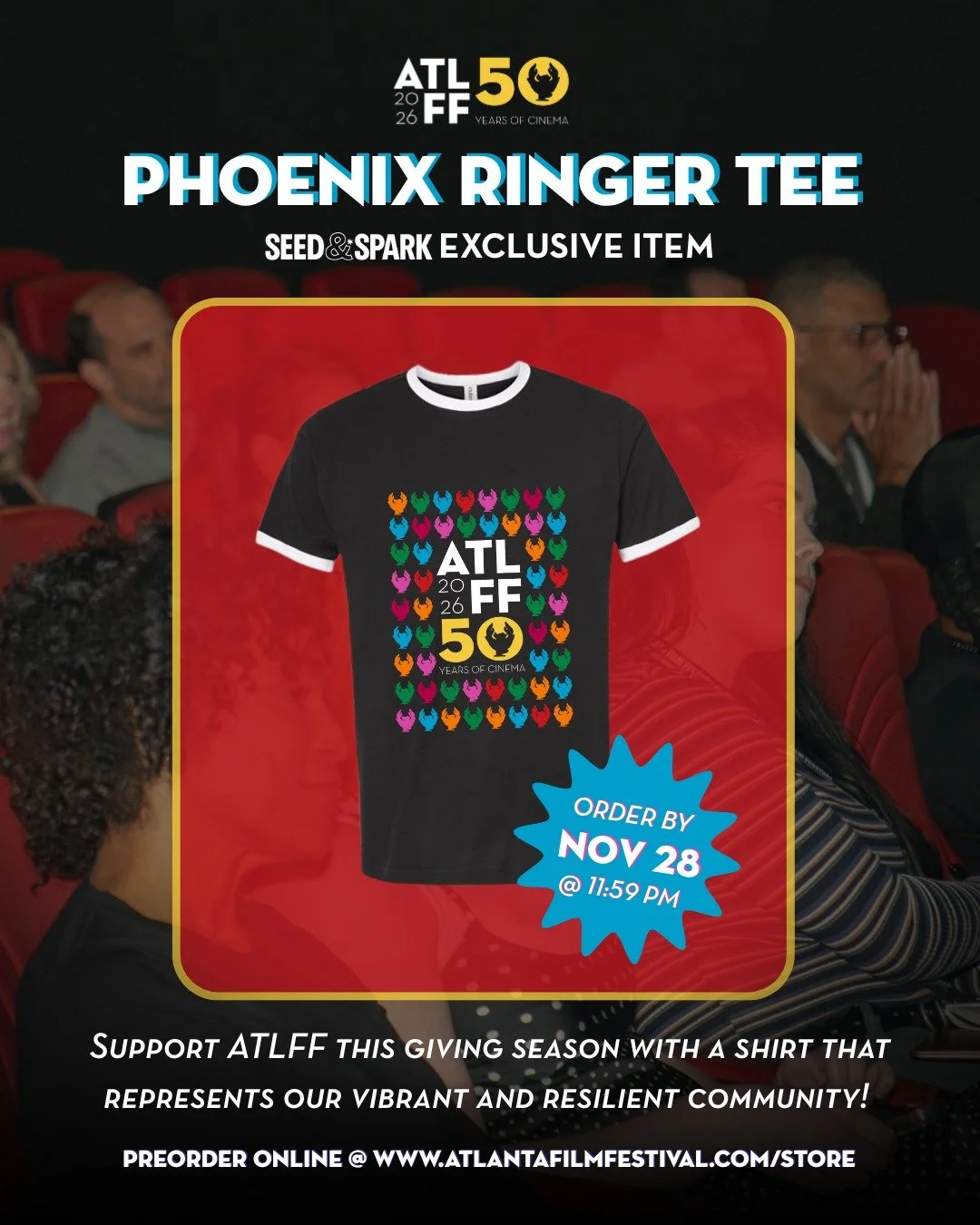 Get ready for the 50th Annual Atlanta Film Festival while also supporting #ATLFF50 by ordering your exclusive ATLFF'50 Seed&amp;Spark Ringer Tee Shirt! 👕 All orders go towards our $50k goal! 

However, you only have until November 28th at 11:59 PM t