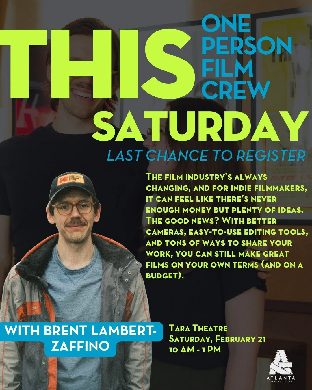 Happening tomorrow at @theTaraAtlanta &mdash; One Person Film Crew: Telling Stories Fast, Cheap, and Well 🎥  In this class, dive into how to make a movie as a one-person crew, from planning and shooting to editing and sharing your final cut. 🎬 For 