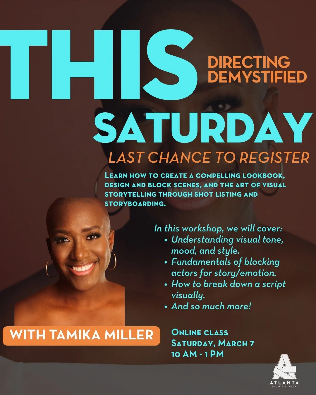🚨 Last Chance to Register: Directing Demystified: Essential Tools + Techniques For Success 🎥 This Saturday is your chance to learn the tricks and techniques from award-winning filmmaker, Tamika Miller! For details, click the 🔗 in our bio! 💯 #atlf
