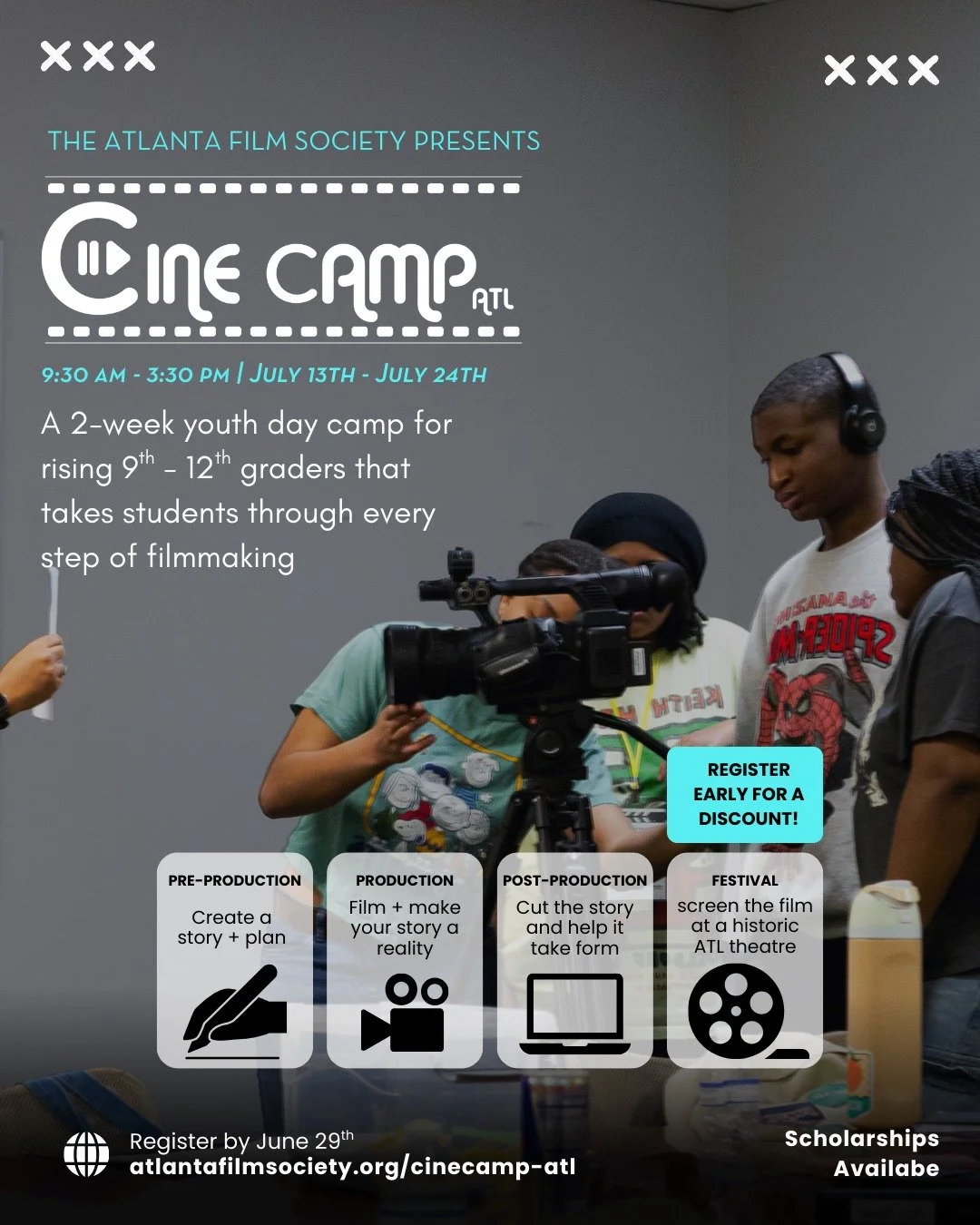 Only TWO seats left for CineCamp ATL! 📹 If you've got a rising 9th through 12th grader interested in film, this may be your last chance for them to take part in our exciting summer camp!🎬 For details, click 👉  https://www.atlantafilmsociety.org/ci