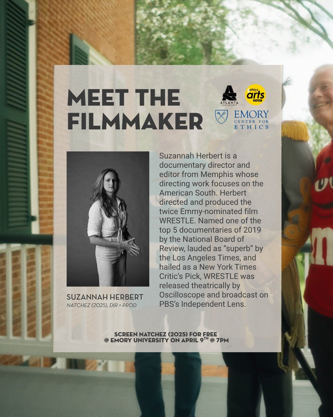 In partnership with the Center for Ethics in the Arts at Emory University, the #ATLFS presents a free screening of NATCHEZ and a Q&amp;A with Suzannah Herbert, Producer / Director, on April 9th. 🎥 This event is free and open to the public.

For deta