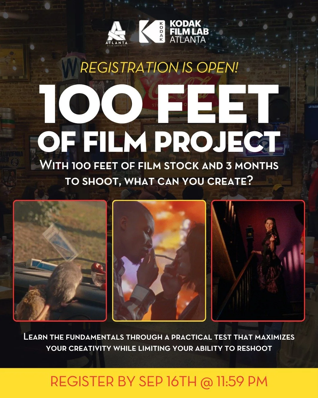 Attention, all filmmakers: 🎥 The 100 Feet of Film Project is back! 🎞️

To register, visit www.atlantafilmsociety.org/100-feet-film or comment "film" to receive a DM!🎬 #atlfs #atl #indiefilms #southernhollywood