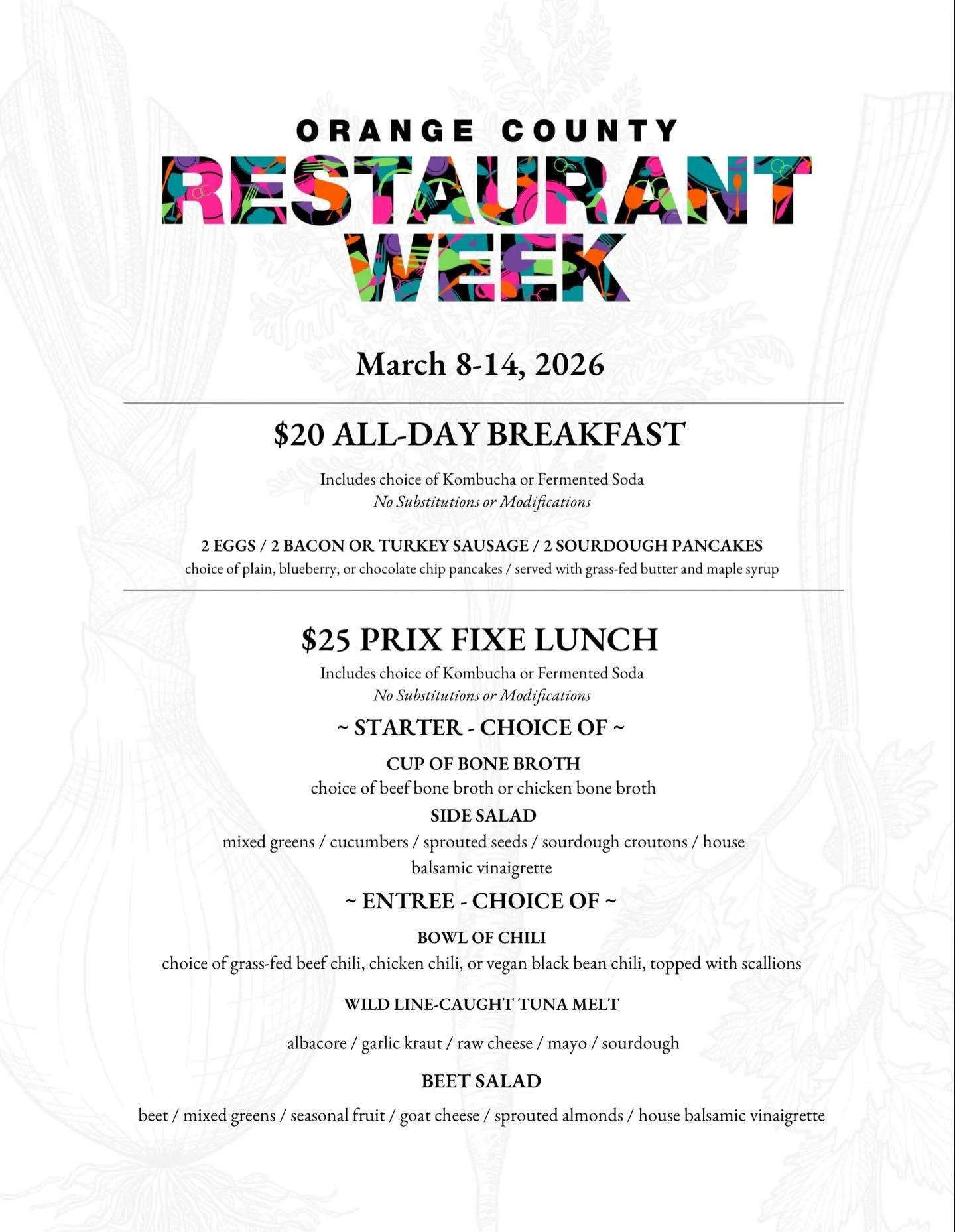 Restaurant Week is almost here!

Join us from March 8&ndash;14 for a special breakfast and lunch menu all week long! Yes, that means sourdough pancakes every day. 😉(Not just the weekend)