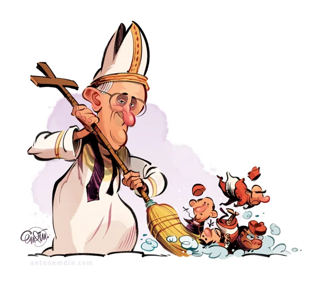Illustration for The Spectator: Pope Francis Vs The Vatican -- Illustration © Anton Emdin 2014. All rights reserved.