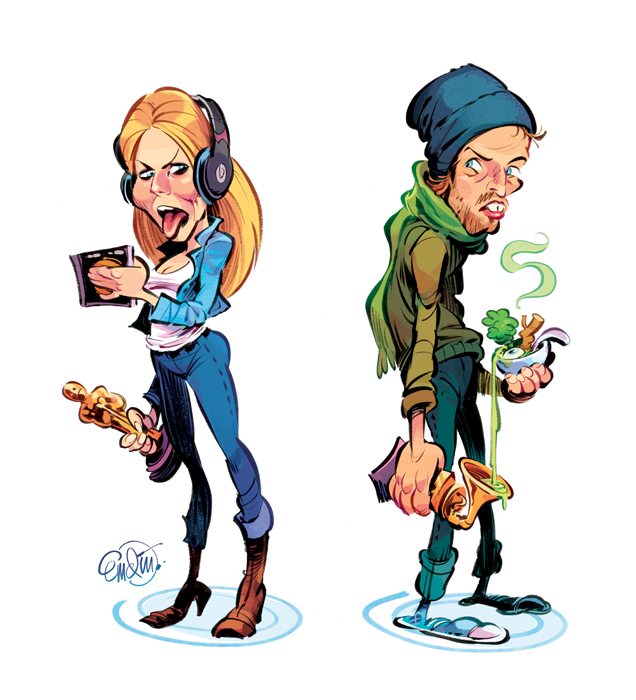 Chris Martin and Gwyneth Paltrow -- drawn by Anton Emdin. © E.C. Publications 2014. All Rights Reserved.