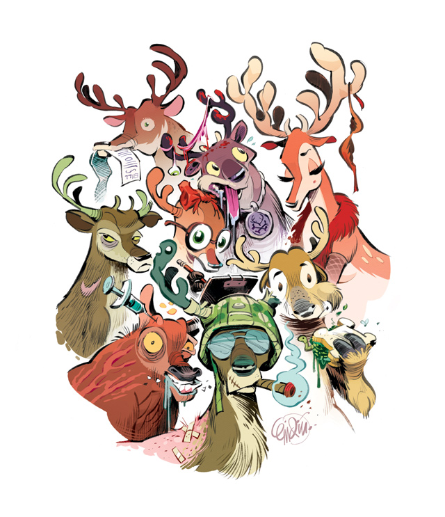 Santa's Reindeers -- drawn by Anton Emdin. © E.C. Publications 2014. All Rights Reserved.