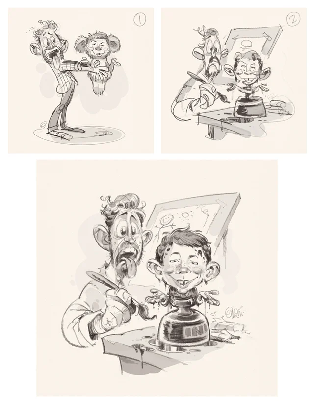 Private commission: MAD Magazine's Alfred E. Neuman and Anton Emdin. Illustration by and © Copyright Anton Emdin 2015. All Rights Reserved. Please do not reproduce without express written permission.