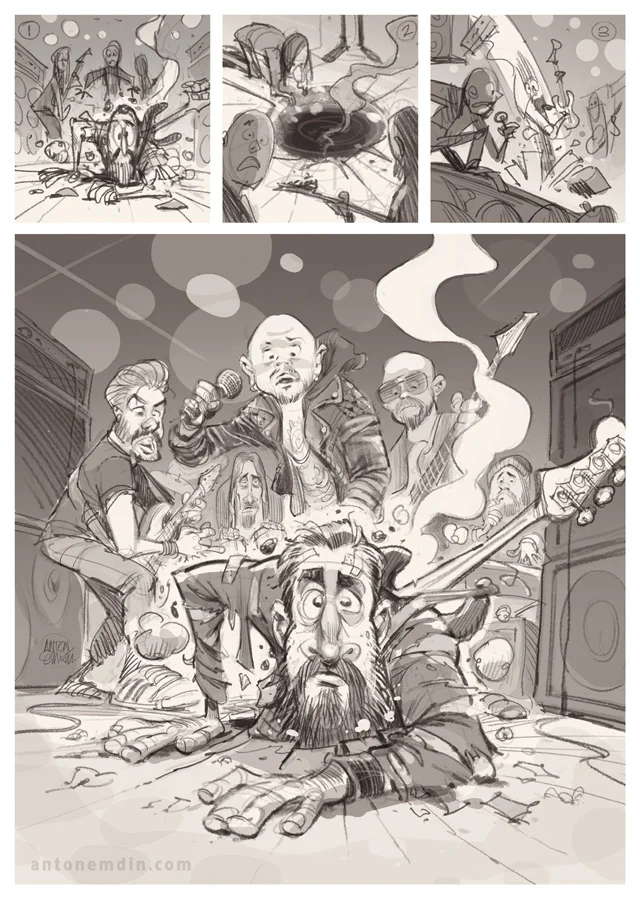Sketches: Tales from the Pit / Bjorn Speed from Soilwork / Revolver Magazine, December 2015. Illustration by and © Copyright Anton Emdin 2015. All Rights Reserved. Please do not reproduce without express written permission.