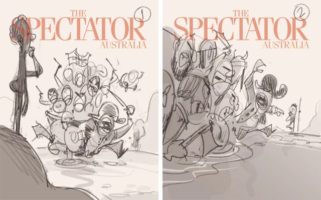 Invasion! (Thumbnail Sketches). Cover art for The Spectator -- Illustration © Anton Emdin 2016. All rights reserved.