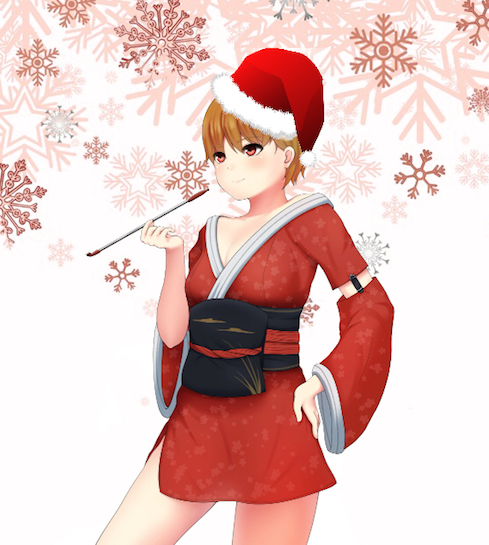 Girl in Kimono and Santa Hat.png