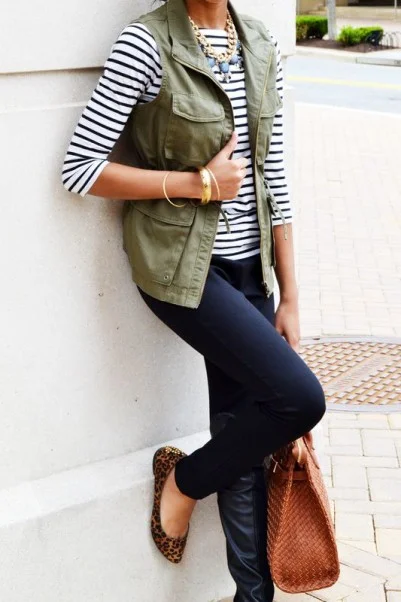 green vest with stripe shirt